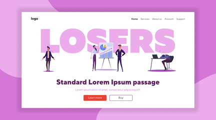 Office losers set. Useless puzzled employees sleeping at workplace, shrugging, questions. Flat vector illustrations. Inefficient manager, failure concept for banner, website design or landing web page