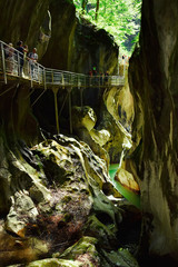 Spectacular Gorges du Pont-du-Diable , a karst located along the Dranse de Morzine, Chablais massif in Haute-Savoie, Portes du soleil region, France.