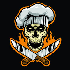 skull chef with knife logo mascot design