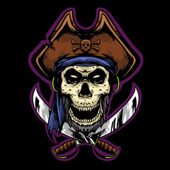 skull pirate with blade logo design mascot