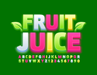 Vector colorful logo Fruit Juice. Bright Creative Font. Modern Alphabet Letters and Numbers.