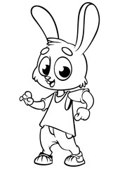 Plakat Cartoon bunny rabbit dancing. Vector illustration outlined. Design for coloring book.