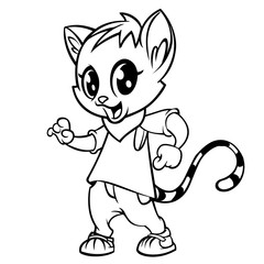Obraz na płótnie Canvas Cartoon cat dancing. Vector illustration outlined. Design for coloring book