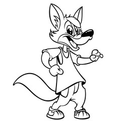 Cartoon fox dancing. Vector illustration outlined. Design for coloring book.