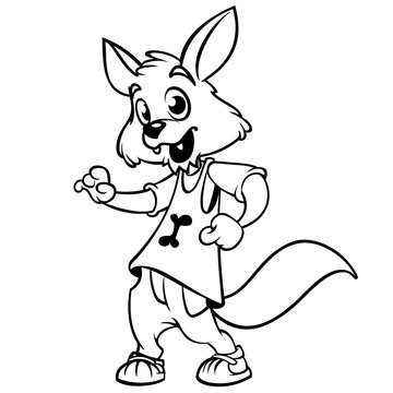 Cartoon fox dancing. Vector illustration outlined. Design for coloring book.