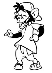 Cartoon monkey chimpanzee dancing. Vector illustration outlined. Design for coloring book