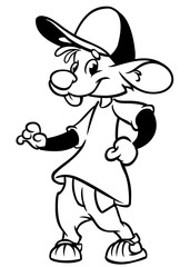 Cartoon mouse dancing. Vector illustration outlined. Design for coloring book.