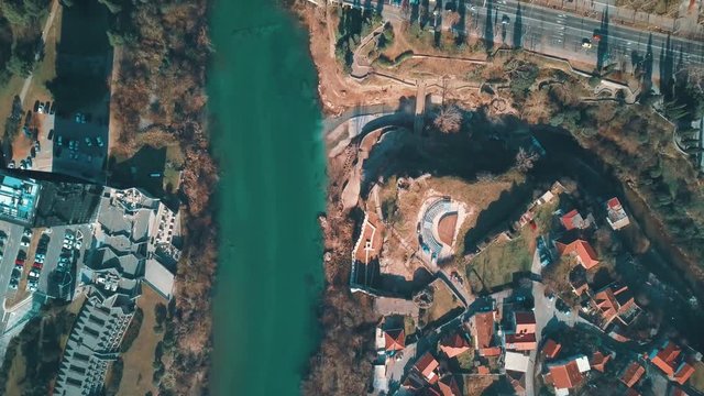 Podgorica Blazov Bridge and River Moraca. Kanjon Morace, Blazov Bost i Njegosev Park.