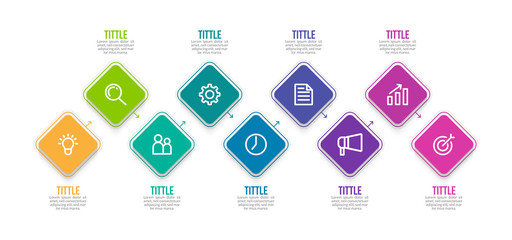Minimal Business Infographics template. Timeline with 9 steps, options and marketing icons .Vector linear infographic with nine conected elements. Can be use for presentation.