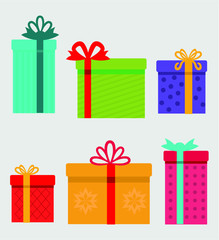 Gift boxes, presents isolated on white. Colorful wrapped. Sale, shopping concept. Collection for Birthday, Christmas. For Vector Cartoon flat design