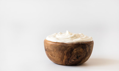 Greek yogurt .Homemade Fatty Dairy product, sour cream, mayonnaise.