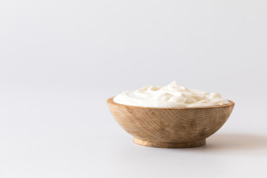 Greek yogurt .Homemade Fatty Dairy product, sour cream, mayonnaise.