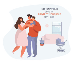 Stay Home with Family.Protect Yourself.Family keeping Distance for Decrease Infection Risk For Prevent Virus Covid-19.Stay Home on Quarantine During the Coronavirus Epidemic.Vector Flat Illustration