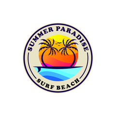 summer paradise surf beach badge vector logo design
