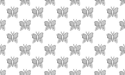 Beautiful colorful butterfly isolated on a white background. Hand drawing line vector sketch