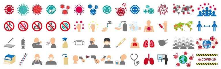 新型ウイルスに関連したアイコンセット