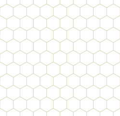 Seamless geometric linear pattern in golden and white.Hexagones.