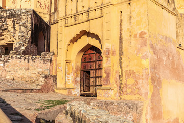 Amber Fort, old entrance in the wall, Jaipur, Rajasthan, India