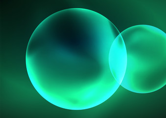 Glowing neon shiny transparent bubbles, glass circles or bio cell concept. Techno futuristic vector abstract background For Wallpaper, Banner, Background, Card, Book Illustration, landing page