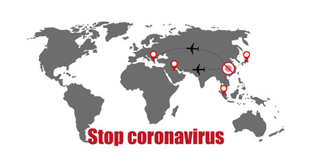 Fototapeta na wymiar Coronavirus spread of infection on world map vector banner stop 2019-ncov
