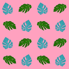 Seamless tropical vector pattern with monstera leaves for backgrounds. Great for patterns, wallpapers, web page backgrounds, textiles, surface textures.