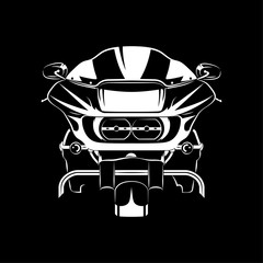 Vector illustration of Road Touring motorcycle silhouette on Black background. Can be used for printed on motorcycle club t-shirt, background, banner, posters, icon, web, etc. - obrazy, fototapety, plakaty