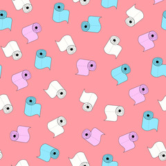 Seamless pattern from a roll of toilet paper on a colored background.
