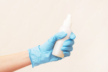 Hand Sanitizer Squeeze Bottle. Bottle. close up hands of young girl useing antiseptic