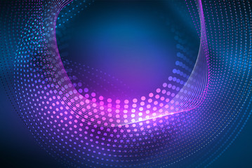 Abstract particles, wave background, neon motion techno design