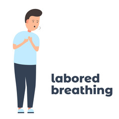 Vector icon of a character having labored breathing because of the infection. It represents a concept of medical protection, virus symptoms, breathing problems, health safety and virus quarantine
