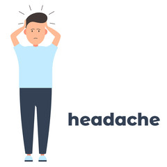 Vector icon of a character having headache because of the infection. It represents a concept of medical protection, virus symptoms, headache as a symptom, health safety and virus quarantine