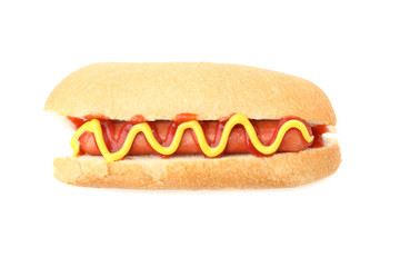 Tasty hot dog isolated on white background