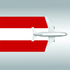 Plane and flag of Austria. Travel concept for design