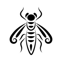 Wasp stylized drawing with a black line. Logo. Label.