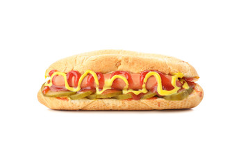 Tasty hot dog isolated on white background