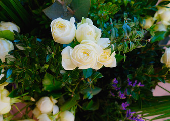 White roses, big bouquet, close-up, macro .
