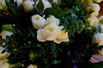 White roses, big bouquet, close-up, macro .