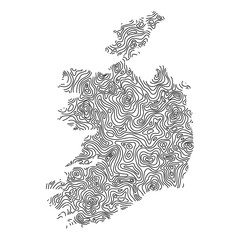 Ireland map from black isolines or level line geographic topographic map grid. Vector illustration.