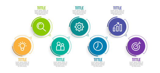 Minimal Business Infographics template. Timeline with 7 steps, options and marketing icons .Vector linear infographic with seven conected elements. Can be use for presentation.