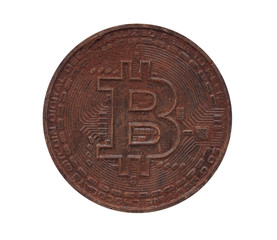 sweet chocolate bitcoin on hay - 335036399