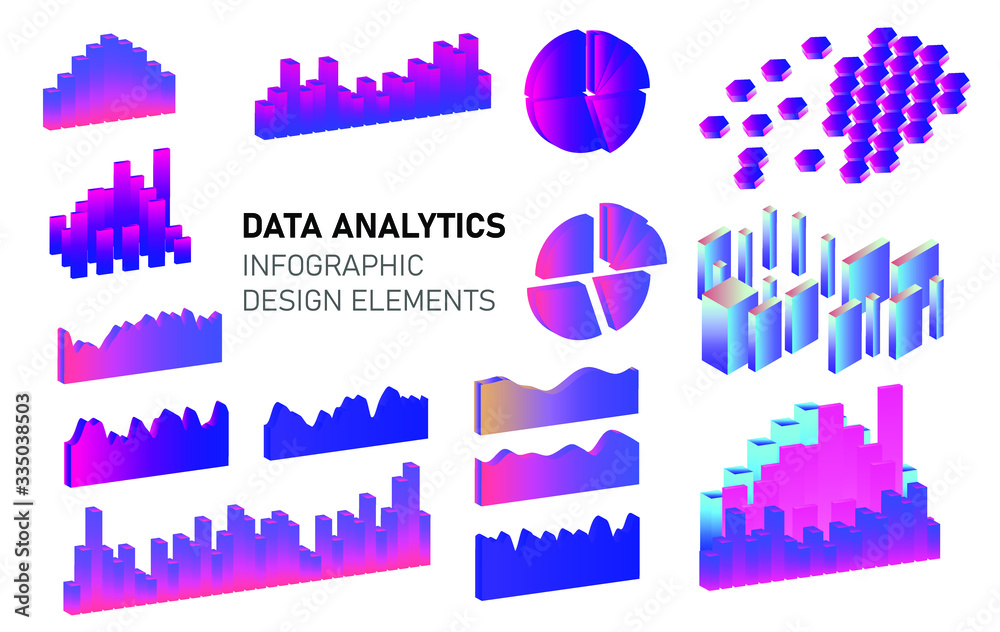 Aufkleber Set of 3D graphs, charts, histograms and plots for UI and UX design.