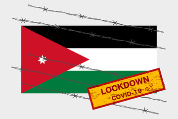 Jordan flag with signboard lockdown warning security due to coronavirus crisis covid-19 diseas design with barb wired isolate vector