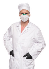 Portrait of doctor in medical face mask and medical gloves
