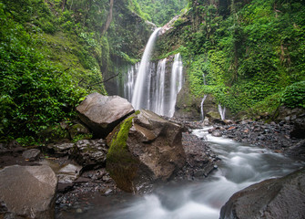 Sendang Gile and Tiu Kelep waterfalls long exposure shot on Lombok in Indonesia