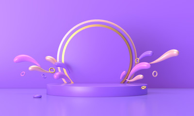 3D rendering of purple geometric booth background.