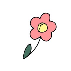 element without background, pink flower, vector color hand-drawn illustration,