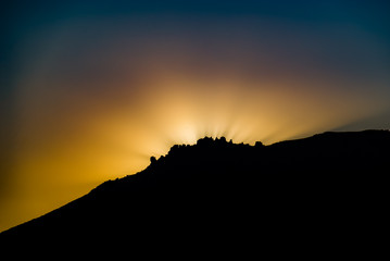 evening landscape with mountain view