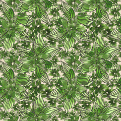 Seamless watercolor pattern with green succulents on beige background. Abstract desert plants, cactus with lines, doodles. Hand painted, textile surface for fabric print, stationery and gift paper