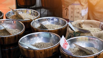 Raw Dried coffee bean for sell at the market.