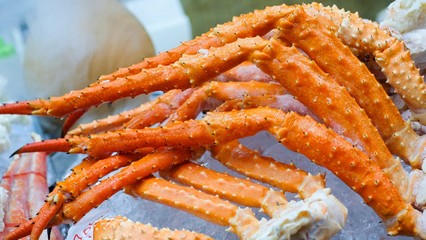 Close up big giant King crab legs selling in Kurumon market , Osaka , Japan , food and travel concept. © HarryKiiM Stock